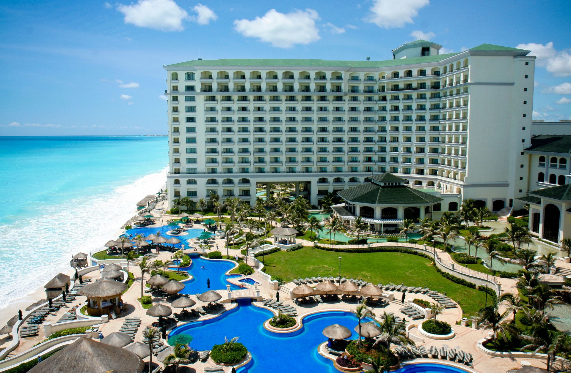 Resort in Cancun shown in the daytime from the air